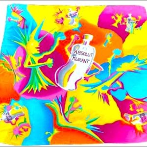 Absolut Vodka collector’s 1992 Absolut  Kurant Silk Scarf -Kristine Edgy Kartoon